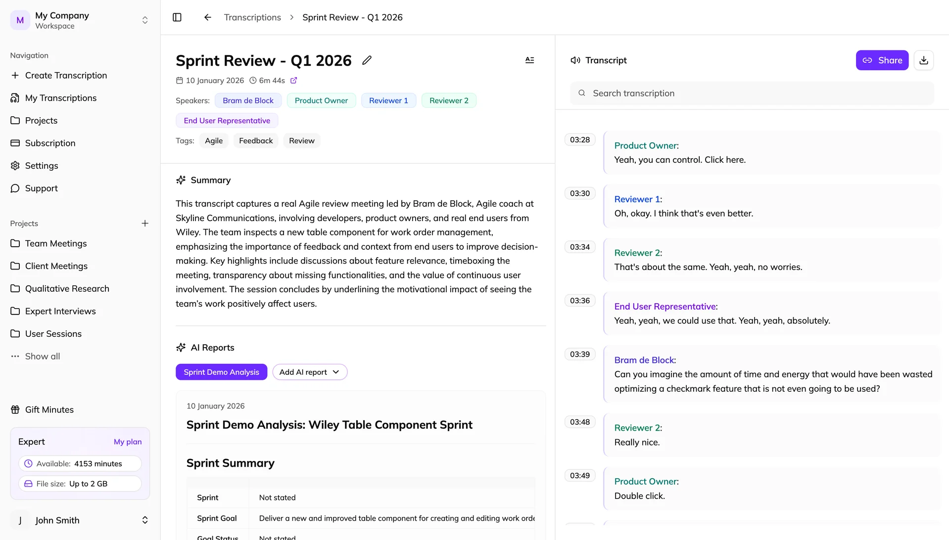 Memo AI interface for meeting transcription